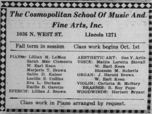 Many Indianapolis musicians taught in Lillian LeMon's school, including the performers in this September, 1930 ad.